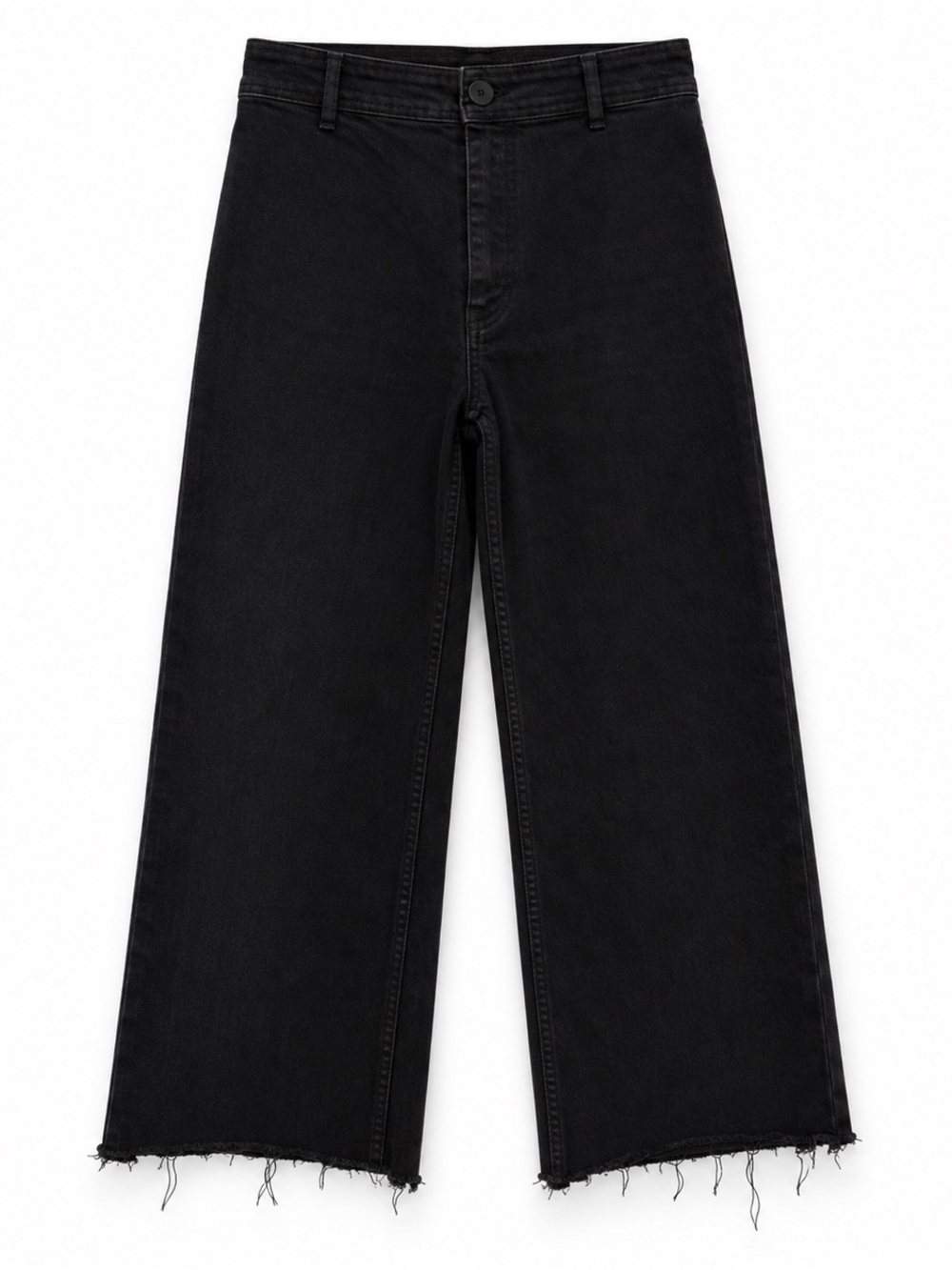 Zara Marine Straight Black Wide Leg Cropped Jeans Raw Hem Size 6